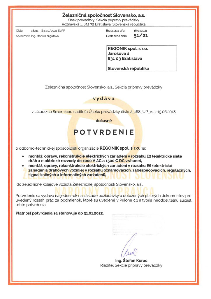 Certificate ŽSSK