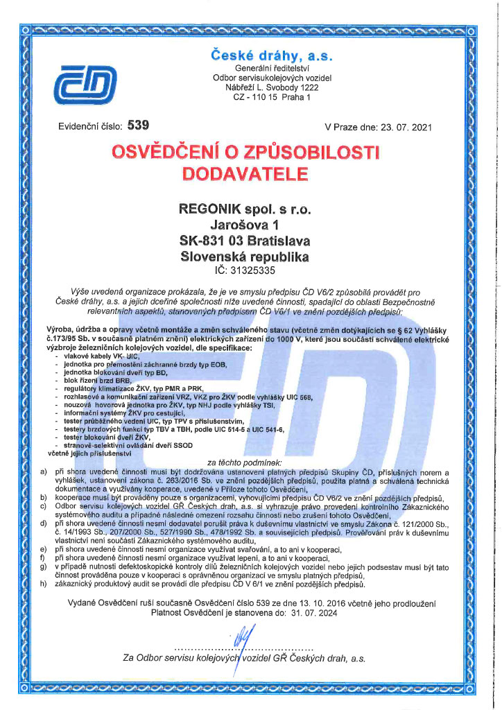 Certificate ČD