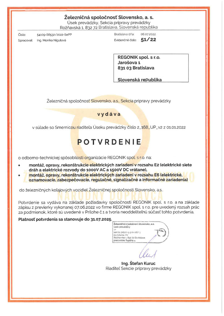 Certificate ŽSSK