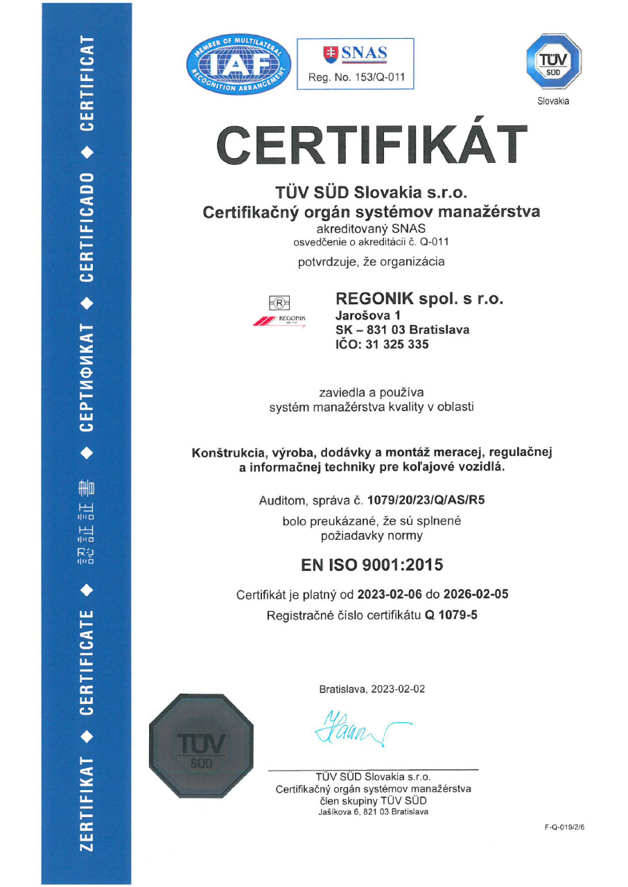 Certifikát EN ISO 9001:2008